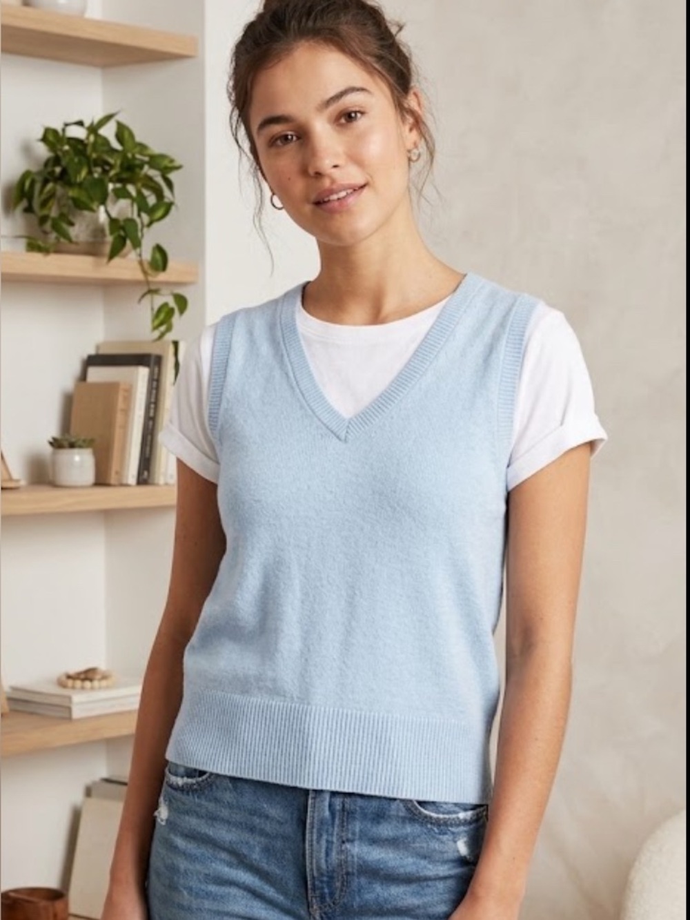 Old Navy Pale Blue V-Neck Knit Tank Top